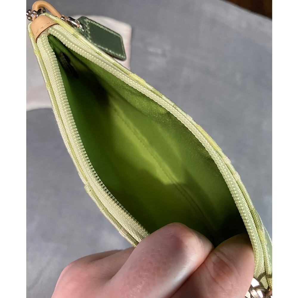 Coach Wristlet Lime Green Camel Canvas Leather Silver Small Y2K Casual NWOT - Picture 5 of 8